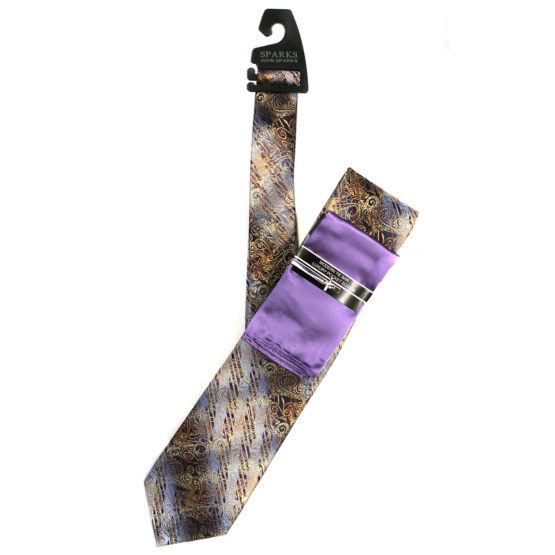JOHN SPARKS Violet  – Tie + POCKET SQUARED2 + Tie Bar 4188